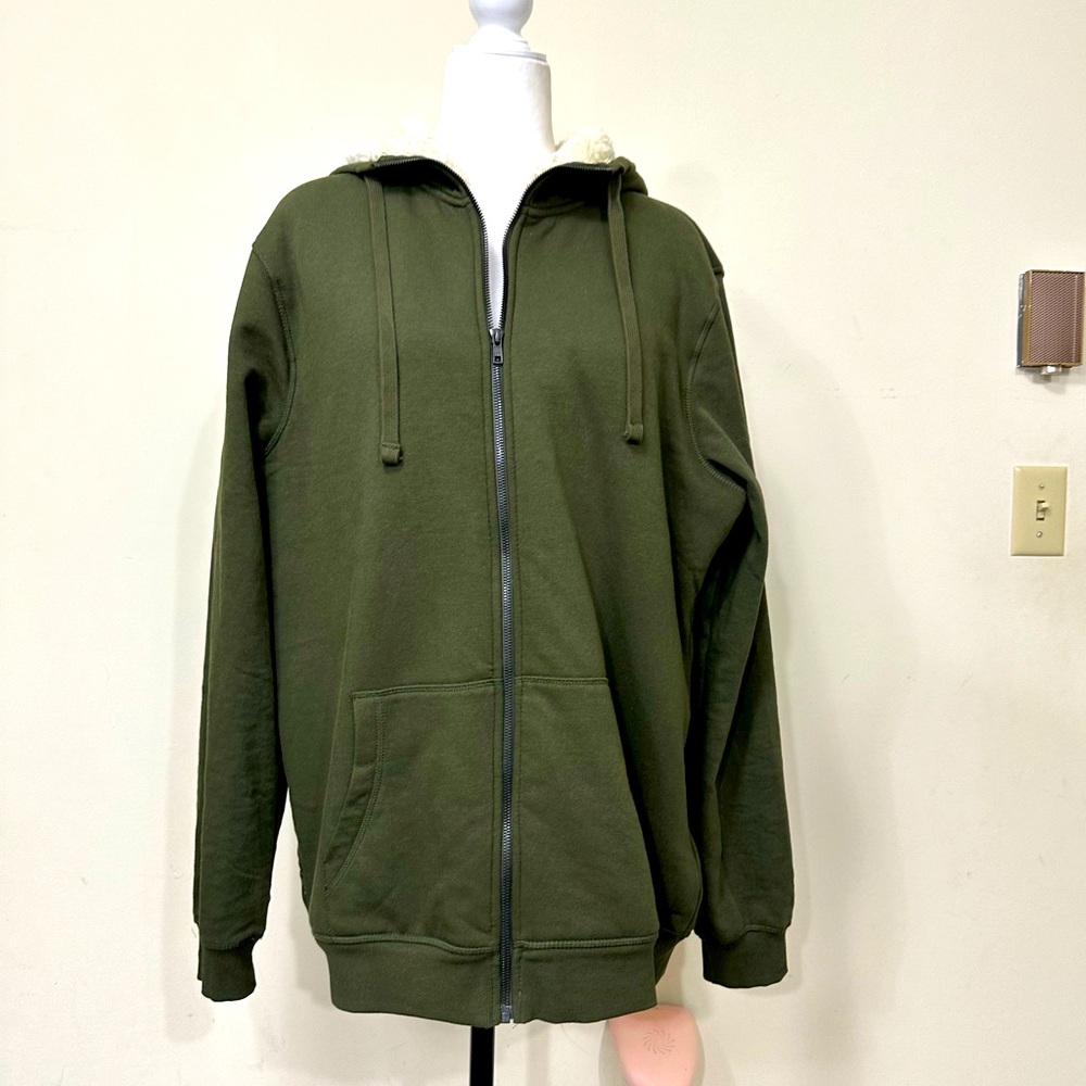 NEW Livergy Sherpa Lined Deep Green 30" Zipper X-Long Hem Hoodie Sweatshirt XXL - Picture 1 of 15
